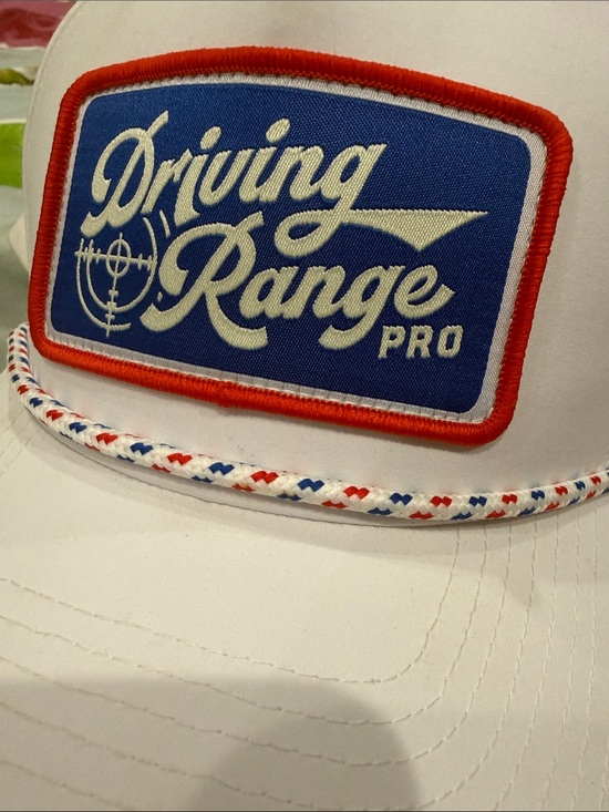 Bright white Driving Range Pro White Trucker Hat with Red & Blue Patch main image 8